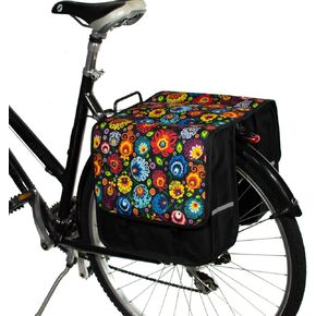 BikyBag Classic CL - Bike Double Bag, Stylish and Colorful Double Panniers (Folklore Flowers)