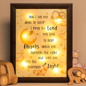 Baptism Gifts for Boys Girls - Night Light Nursery Decor Frame For Bedtime Prayer, Christening Dedication Catholic Gifts for Kids, Baby Shower Baptismal Gift, Personalized Godparents Gifts(Brown)