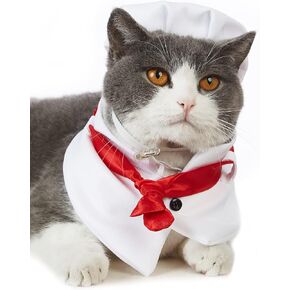 Cook Cat Costume Funny Pet Clothes with Cook Hat Kitten Cosplay Clothing Puppy Chef Shirt for Small Dog Outfits (M,White)