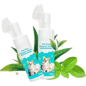 2Pack No-Rinse Pet Paw Cleaner Foam 10.2 Fl Oz for Dog and Cat- Waterless Paw Cleaner Foam with Silicone Brush-Fragrance and Alcohol Free