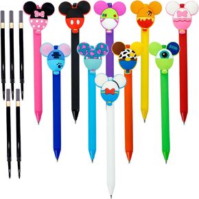 APQA 10pcs Mouse Head Character Ears Pens Set, Retr ctable Ballpoint Pen, Multi Color Jumbo Autograph Princess Pencil Signature Office Desk Stationary Accessories, Gift for Teacher Student