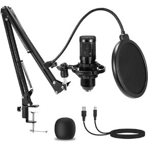 AMOOX Condenser Microphone,Professional USB Microphone Plug & Play PC Computer Microphone Condenser Cardioid Mic Kit with Adjustable Boom Arm Stand Shock Mount,for Podcast,Streaming,YouTube，Tiktok