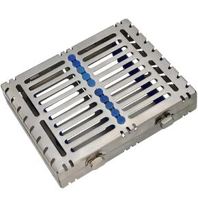 VISION TEK MED Turn Button 10 Dental Sterilization Cassette & Caddies Blue Silicone Rack Surgical Instruments Holder Tray Stand Autoclavable Detachable Box Double Botton Type for Dental Clinic Tool
