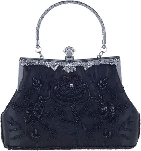 Lanpet المرأة خمر الأزهار المطرزة حبة الترتر مخلب محفظة الزفاف مساء حفلة موسيقية حقيبة يد in Kuwait
