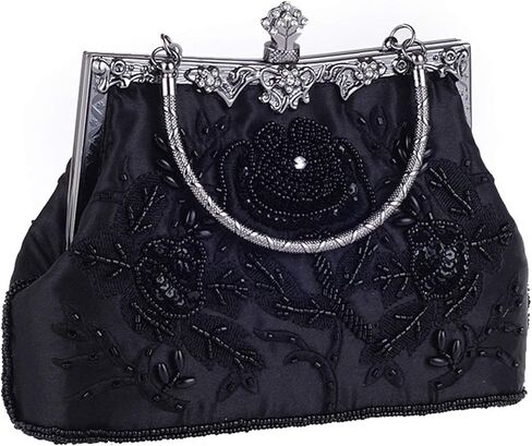 Lanpet المرأة خمر الأزهار المطرزة حبة الترتر مخلب محفظة الزفاف مساء حفلة موسيقية حقيبة يد in Kuwait