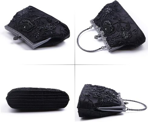 Lanpet المرأة خمر الأزهار المطرزة حبة الترتر مخلب محفظة الزفاف مساء حفلة موسيقية حقيبة يد in Kuwait