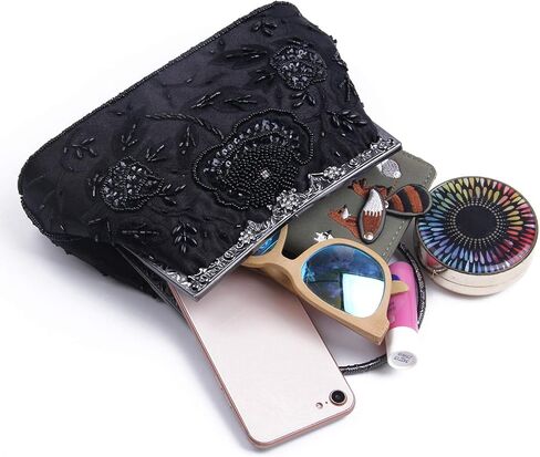 Lanpet المرأة خمر الأزهار المطرزة حبة الترتر مخلب محفظة الزفاف مساء حفلة موسيقية حقيبة يد in Kuwait