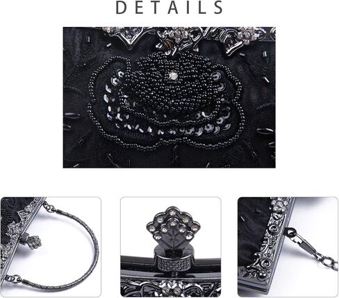 Lanpet المرأة خمر الأزهار المطرزة حبة الترتر مخلب محفظة الزفاف مساء حفلة موسيقية حقيبة يد in Kuwait