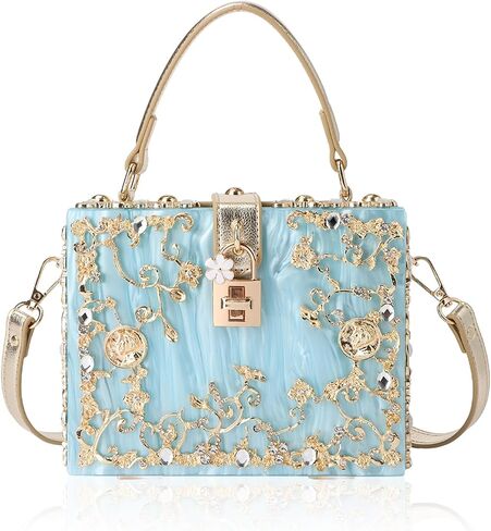 Lanpet Women Evening Handbag Clutch Purses Acrylic Square Box Shoulder Handbags for Wedding Prom Birthday Party in Saudi Arabia