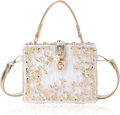 Lanpet Women Evening Handbag Clutch Purses Acrylic Square Box Shoulder Handbags for Wedding Prom Birthday Party in Saudi Arabia