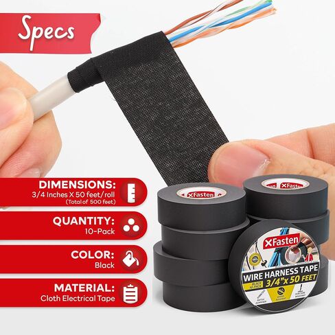 XFasten Wire Harness Tape 3/4 Inch x 50ft Cloth Tape | High Temp Fabric Tape | Cloth Electrical Tape | Felt Tape | Friction Tape | Flat Wire Tape Automotive Wire Loom Tape Screen Wire Tape in Saudi Arabia