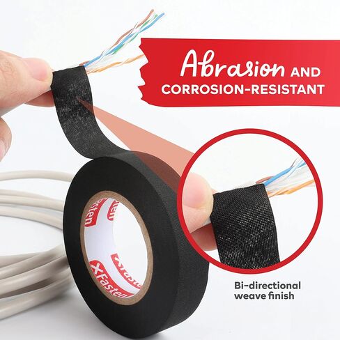 XFasten Wire Harness Tape 3/4 Inch x 50ft Cloth Tape | High Temp Fabric Tape | Cloth Electrical Tape | Felt Tape | Friction Tape | Flat Wire Tape Automotive Wire Loom Tape Screen Wire Tape in Saudi Arabia