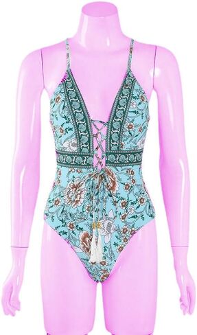 بدلة سباحة نسائية من قطعة واحدة من Rekink، بدلة سباحة مكشكشة للتحكم في البطن، قطعة واحدة باللون الأزرق in Kuwait