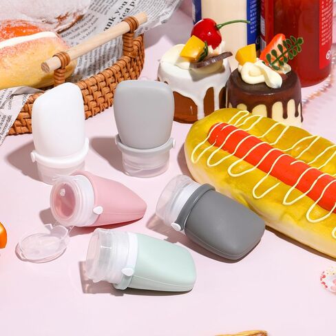 RONRONS 6 Pieces Salad Dressing Bottles Mini Condiment Bottles Squeeze Leakproof Ketchup Sauce Dispenser to Go for Lunch, Food-grade Silicone Portable Container Cleaning Brush (1.3oz, 38ml) in Saudi Arabia