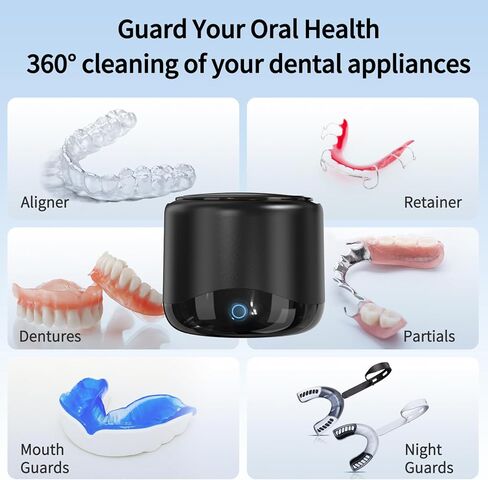 Qimic Ultrasonic Retainer Cleaner Machine, Portable 42kHz Jewelry Cleaner for Home or Travel Use, Night Guard Cleaner for Dentures, Aligner, Retainer, Whitening Trays in Kuwait
