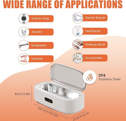 منظف ​​المجوهرات بالموجات فوق الصوتية، جراب نظيف للمجوهرات، خزان من الفولاذ المقاوم للصدأ 304 عالي السعة 300 مل، آلة تنظيف بالموجات فوق الصوتية 45 كيلو هرتز لأطقم الأسنان والأقواس الدائرية وفرشاة مستحضرات التجميل والساعات والنظارات المعدنية in Kuwait