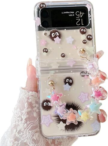 NXBNK for Galaxy Z Flip 4 Case, Star briquettes Handmade Hard Clear Three-Section Protection Case for Samsung Galaxy Z Flip 4 Phone case, Cartoon case for Girls Women - Star briquettes in Kuwait
