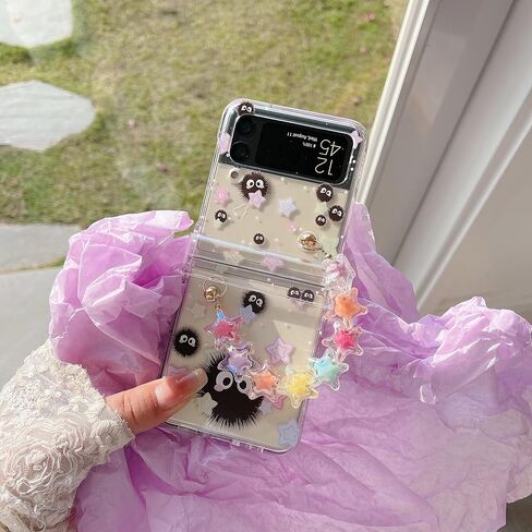 NXBNK for Galaxy Z Flip 4 Case, Star briquettes Handmade Hard Clear Three-Section Protection Case for Samsung Galaxy Z Flip 4 Phone case, Cartoon case for Girls Women - Star briquettes in Kuwait