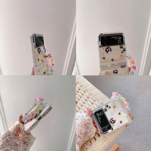 NXBNK for Galaxy Z Flip 4 Case, Star briquettes Handmade Hard Clear Three-Section Protection Case for Samsung Galaxy Z Flip 4 Phone case, Cartoon case for Girls Women - Star briquettes in Kuwait