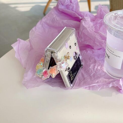 NXBNK for Galaxy Z Flip 4 Case, Star briquettes Handmade Hard Clear Three-Section Protection Case for Samsung Galaxy Z Flip 4 Phone case, Cartoon case for Girls Women - Star briquettes in Kuwait