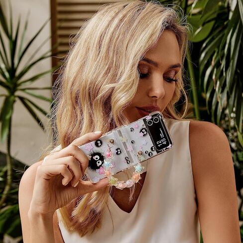 NXBNK for Galaxy Z Flip 4 Case, Star briquettes Handmade Hard Clear Three-Section Protection Case for Samsung Galaxy Z Flip 4 Phone case, Cartoon case for Girls Women - Star briquettes in Kuwait