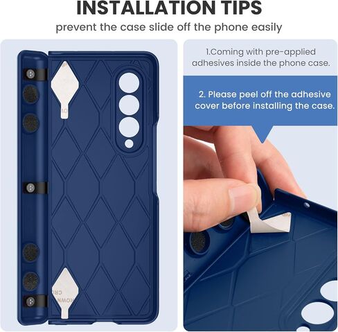 Ruky Case for Samsung Galaxy Z Fold 3 with Kickstand, Hinge Protection Case Full Body with Built-in Screen Protector PU Leather Protective Phone Stand Case for Samsung Galaxy Z Fold 3 5G, Blue in Saudi Arabia