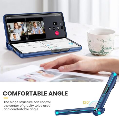 Ruky Case for Samsung Galaxy Z Fold 3 with Kickstand, Hinge Protection Case Full Body with Built-in Screen Protector PU Leather Protective Phone Stand Case for Samsung Galaxy Z Fold 3 5G, Blue in Saudi Arabia