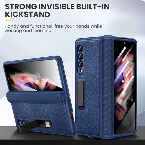 Ruky Case for Samsung Galaxy Z Fold 3 with Kickstand, Hinge Protection Case Full Body with Built-in Screen Protector PU Leather Protective Phone Stand Case for Samsung Galaxy Z Fold 3 5G, Blue in Saudi Arabia