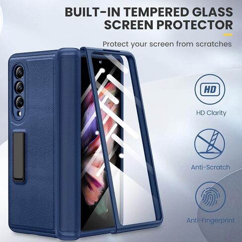 Ruky Case for Samsung Galaxy Z Fold 3 with Kickstand, Hinge Protection Case Full Body with Built-in Screen Protector PU Leather Protective Phone Stand Case for Samsung Galaxy Z Fold 3 5G, Blue in Saudi Arabia