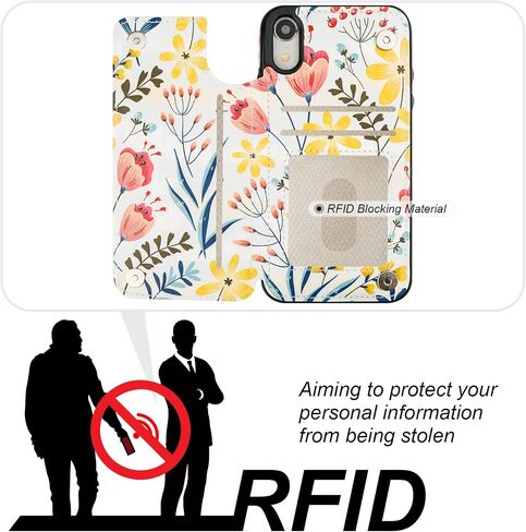 حافظة HAOPINSH لهاتف iPhone XR مع حامل بطاقة، حافظة بنمط زهور زهرية خلفية قابلة للطي من جلد البولي يوريثان مع فتحات للبطاقات للنساء والفتيات، مشبك مغناطيسي مزدوج غطاء مقاوم للصدمات 6.1 بوصة in Kuwait