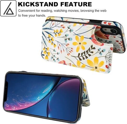 حافظة HAOPINSH لهاتف iPhone XR مع حامل بطاقة، حافظة بنمط زهور زهرية خلفية قابلة للطي من جلد البولي يوريثان مع فتحات للبطاقات للنساء والفتيات، مشبك مغناطيسي مزدوج غطاء مقاوم للصدمات 6.1 بوصة in Kuwait