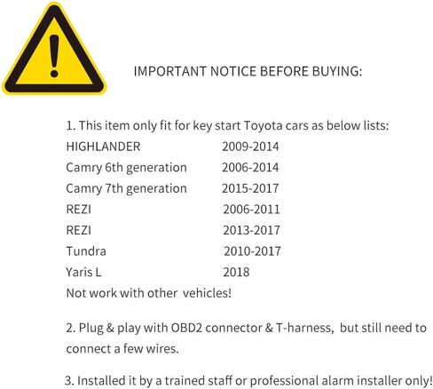 EASYGUARD EC002PP-T2-A0610 قابس تشغيل عن بعد PKE زر تشغيل سلبي للدخول بدون مفتاح مناسب لمحرك الغاز Toyota Highlander 09-14/ Camry 06-17/ reiz 06-11 & 13-17/ Tundra 10-19 in Saudi Arabia