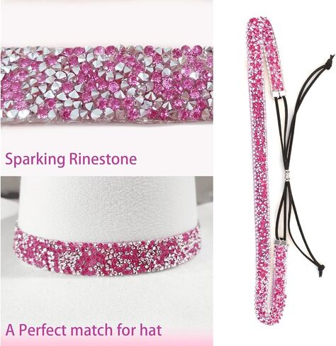 CEXDEXIONC قبعة رعاة البقر الفرقة للمرأة الوردي كريستال حجر الراين راعية البقر قبعة الفرقة بلينغ قبعة اكسسوارات قابل للتعديل حجم هدية محاصر in Kuwait