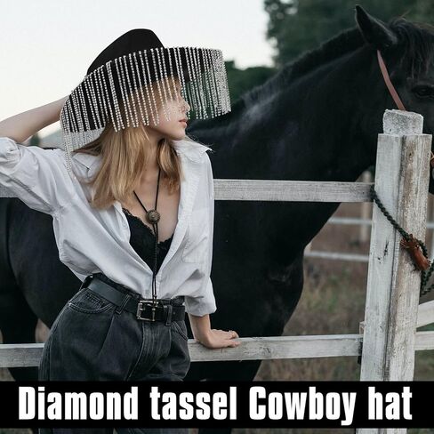 Yoiemivy هامش حجر الراين قبعة رعاة البقر مع النظارات الشمسية على شكل قلب راعية البقر قبعة مبهرة بريق قبعة رعاة البقر الغربية للنساء الرجال ديسكو تأثيري زي الطرف (أسود) in Kuwait