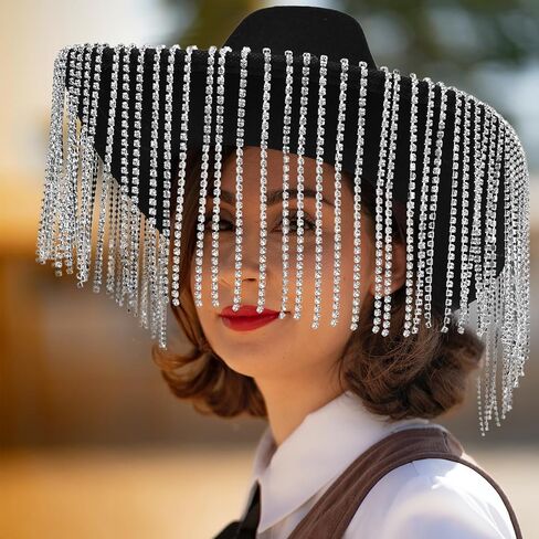 Yoiemivy هامش حجر الراين قبعة رعاة البقر مع النظارات الشمسية على شكل قلب راعية البقر قبعة مبهرة بريق قبعة رعاة البقر الغربية للنساء الرجال ديسكو تأثيري زي الطرف (أسود) in Kuwait