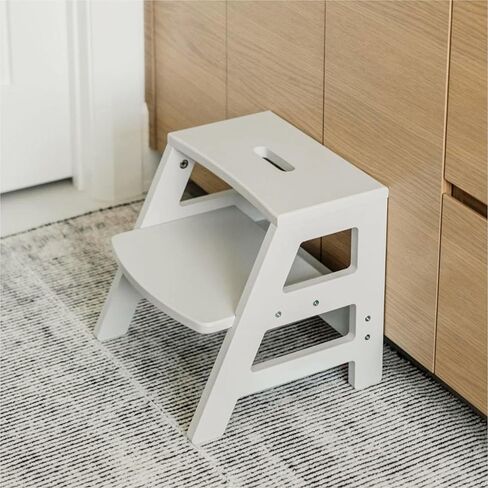 Kids Step Stool for Toddlers Bathroom Kitchen Potty Wooden Children’s Stepping Standing 2-Step Ladder, Grey in Kuwait