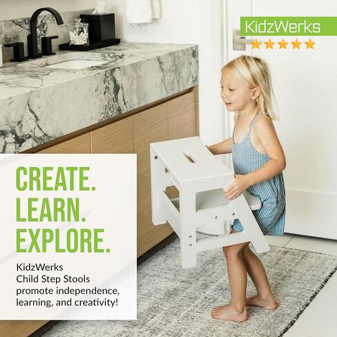 Kids Step Stool for Toddlers Bathroom Kitchen Potty Wooden Children’s Stepping Standing 2-Step Ladder, Grey in Kuwait