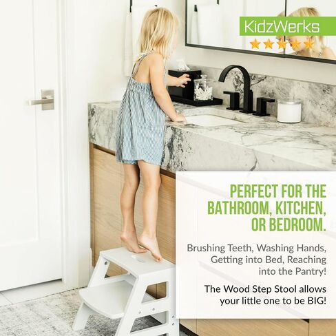 Kids Step Stool for Toddlers Bathroom Kitchen Potty Wooden Children’s Stepping Standing 2-Step Ladder, Grey in Kuwait