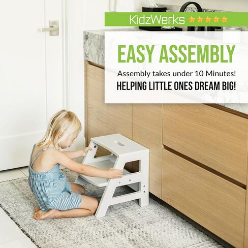 Kids Step Stool for Toddlers Bathroom Kitchen Potty Wooden Children’s Stepping Standing 2-Step Ladder, Grey in Kuwait