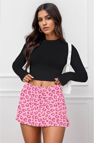 Goafuliy Womens Mini Skort, Mid Waist Sexy Side Split Hem Summer Y2k Bodycon Mini Skirt with Shorts in Saudi Arabia