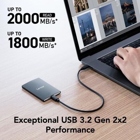Lexar 2 تيرابايت SL200 SSD محمول، سرعات قراءة/كتابة تصل إلى 550/400 ميجابايت/ثانية، USB-C، محرك أقراص الحالة الصلبة الخارجي (LSL200X002T-RNNNU) in Kuwait