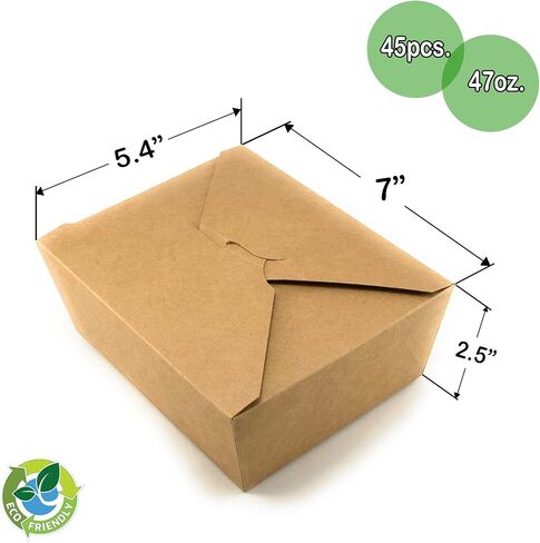 Afubaka 45 قطعة 47oz - حاويات ورقية لإخراج الطعام مع شريط إغلاق على الخصر - صندوق ورق كرافت صديق للبيئة يمكن التخلص منه وقابل لإعادة التدوير - صناديق متينة ومضادة للتسرب والشحوم وقابلة للميكروويف in Saudi Arabia
