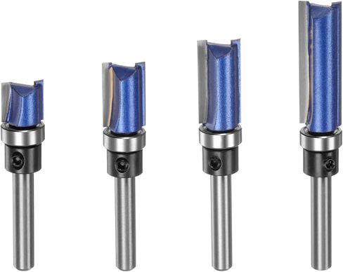 HARFINGTON Pattern Flush Trim Router Bit 1/4" Shank 1/2" Cutting Dia 15/32", 4/5", 1", 1-1/2" Cutting Length Precise Cutting Milling Cutter Tool with Bearings for Woodworking, Blue in Kuwait