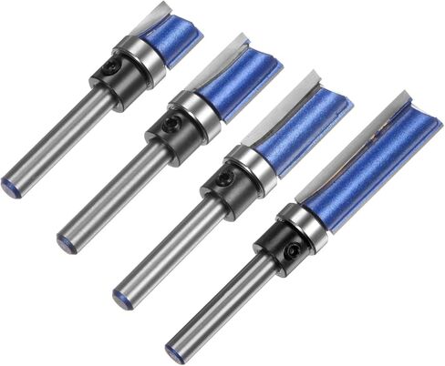 HARFINGTON Pattern Flush Trim Router Bit 1/4" Shank 1/2" Cutting Dia 15/32", 4/5", 1", 1-1/2" Cutting Length Precise Cutting Milling Cutter Tool with Bearings for Woodworking, Blue in Kuwait