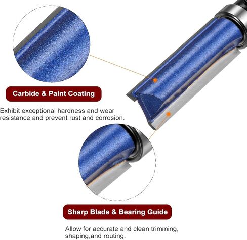 HARFINGTON Pattern Flush Trim Router Bit 1/4" Shank 1/2" Cutting Dia 15/32", 4/5", 1", 1-1/2" Cutting Length Precise Cutting Milling Cutter Tool with Bearings for Woodworking, Blue in Kuwait