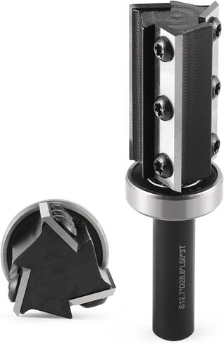 Insert Carbide Pattern Flush Trim Router Bit 1/2 Inch Shank, 1-1/8" Cut Dia, 2" Cutting Height ,3pcs Replacement Blade,Top Bearing Template Router Bit for Wood Trimming (Pattern Trim Bit) in Saudi Arabia