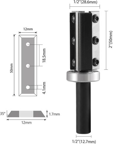 Insert Carbide Pattern Flush Trim Router Bit 1/2 Inch Shank, 1-1/8" Cut Dia, 2" Cutting Height ,3pcs Replacement Blade,Top Bearing Template Router Bit for Wood Trimming (Pattern Trim Bit) in Saudi Arabia
