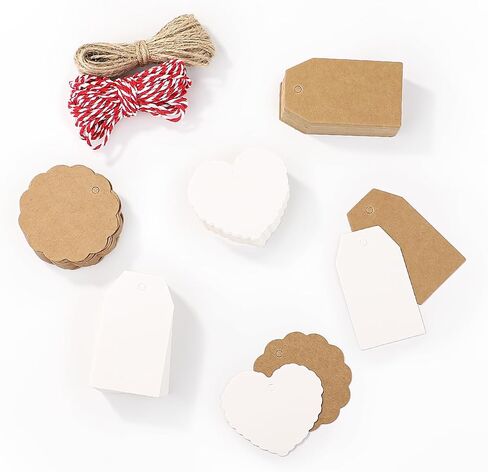 200PCS Premium Gift Tags with String, Price Tags with String, 1.57x2.75 inches/2.36inches 150pcs Brown Gift Tags and 50pcs White Gift Tags, Marking Strung Tags for Christmas Day Wedding in Saudi Arabia