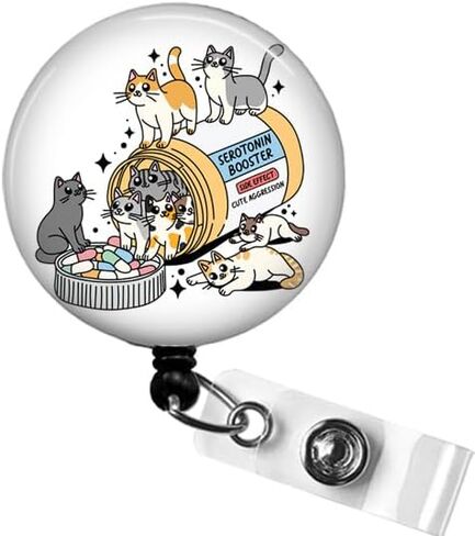 Serotonin Booster Badge Reel, Everything is Fine ID Badge Holder, Funny Nurse Badge Reel, Office Gift Retractable Badge Reel, Adorable Cat Work Accessory in Saudi Arabia