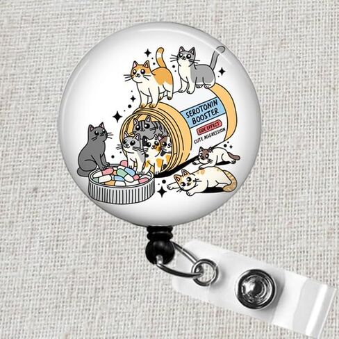 Serotonin Booster Badge Reel, Everything is Fine ID Badge Holder, Funny Nurse Badge Reel, Office Gift Retractable Badge Reel, Adorable Cat Work Accessory in Saudi Arabia
